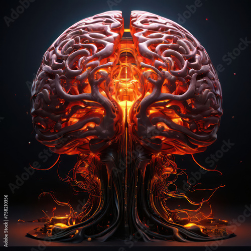 brain with artificial intelligence connected to technology with circuits and cables