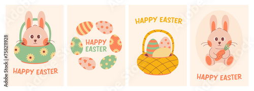 Cute Easter card collection. Festive greeting card, print, invitation, poster, banner, background. © Alla Savkina