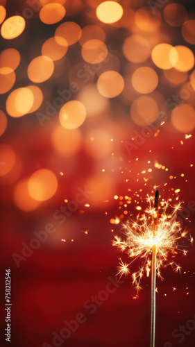 Bokeh Style Festive Firework on Red