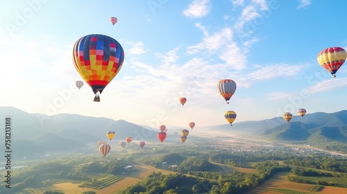 A group of hot air balloons flying in the sky. Perfect for travel and adventure concepts