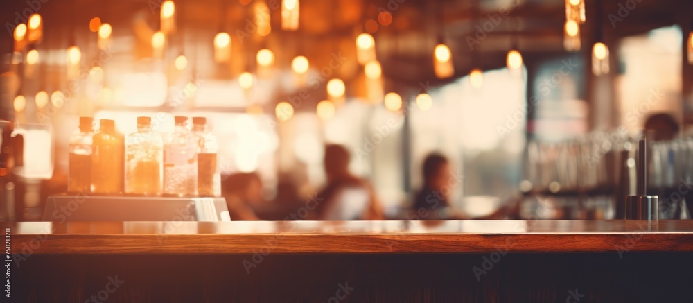 Blurred coffee shop with bokeh lights and warm lighting