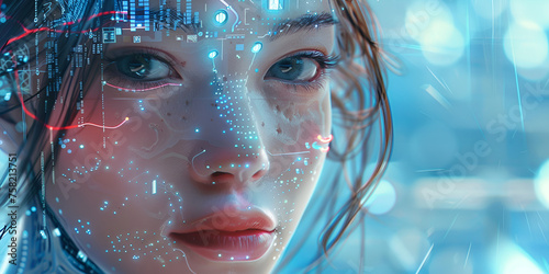 artificial intelligence girl illustrataion. Future technology education system.
