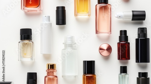 Assorted perfume bottles displayed on a clean white background. Perfect for beauty and fragrance concepts