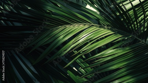 Detailed view of a green palm leaf, suitable for nature backgrounds