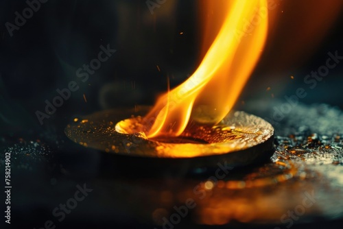 A close up of a plate with a fire, perfect for adding a dramatic touch to your projects