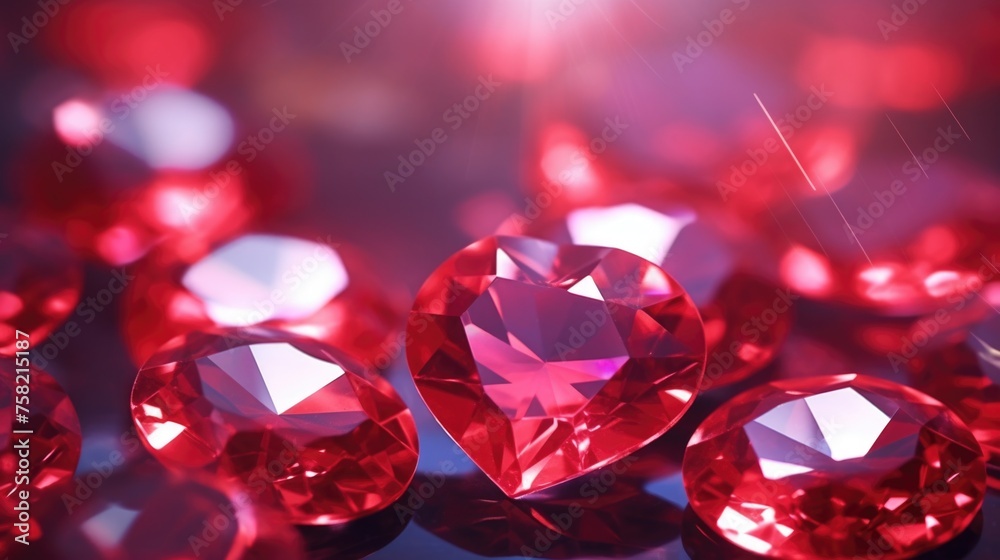 A bunch of red diamonds on a table, suitable for luxury and jewelry concepts A bunch of red diamonds on a table, suitable for luxury and jewelry concepts