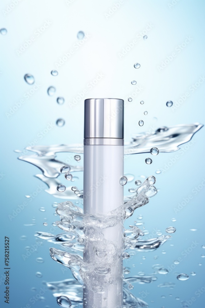 A bottle of water partially submerged in clear water. Ideal for hydration and environmental concepts A bottle of water partially submerged in clear water. Ideal for hydration and environmental concepts