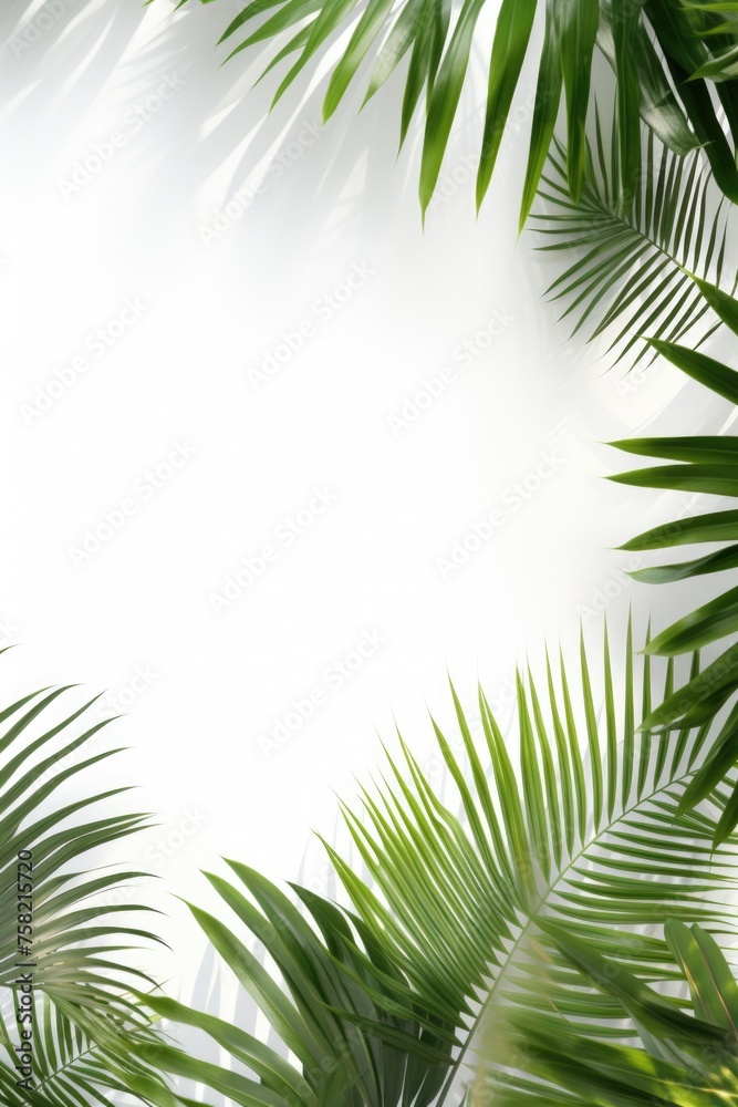 Vibrant palm leaves on a clean white background, perfect for tropical themed designs