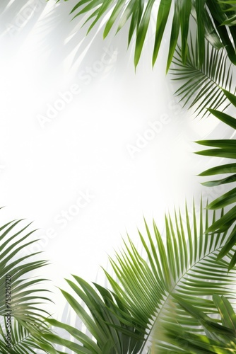 Vibrant palm leaves on a clean white background, perfect for tropical themed designs © Fotograf