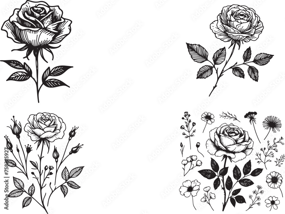 Botanical flower captured in intricate line art Botanical flower captured in intricate line art