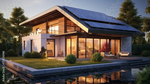 New suburban house with a photovoltaic system.

