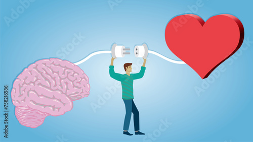 Wallpaper Mural Man connecting brain and heart. Empathy, locical thinking and social skills. Dimension16:9. Vector illustration. Torontodigital.ca