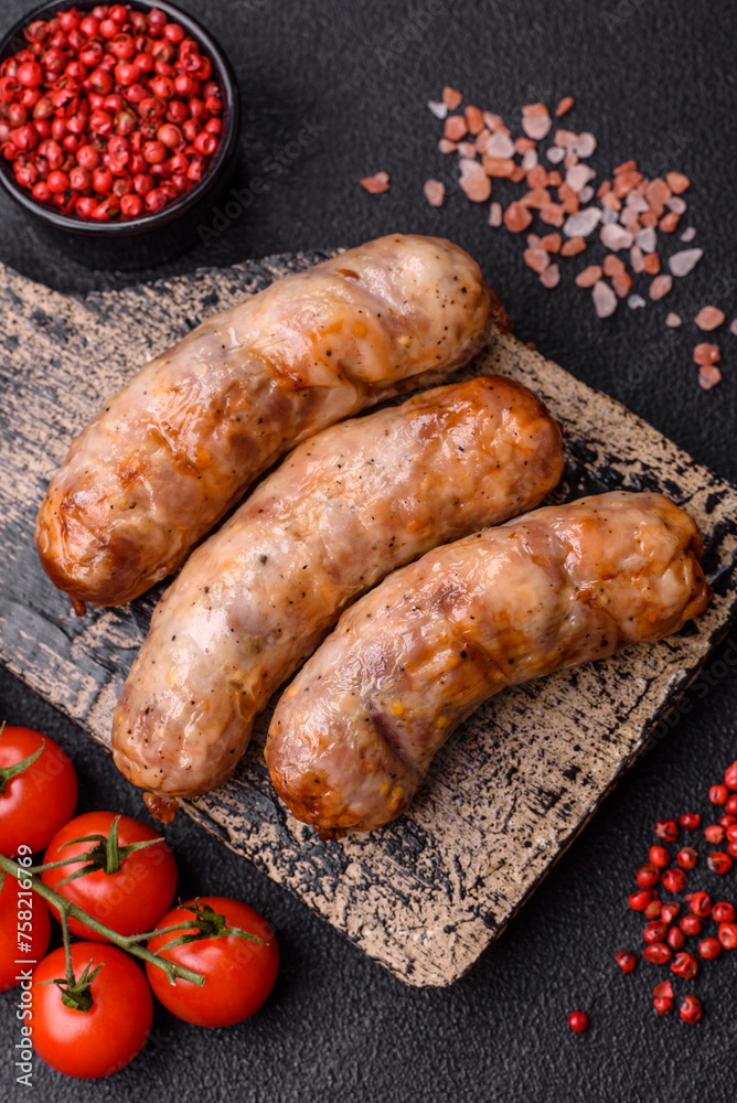 Grilled sausages with spices and herbs. With copy space Grilled sausages with spices and herbs. With copy space