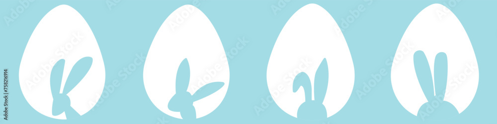 Easter egg hunt. Easter rabbit set. Bunny outline vector illustration. Bunny rabbit cut out on easter egg isolated. Easter egg hunt. Easter rabbit set. Bunny outline vector illustration. Bunny rabbit cut out on easter egg isolated.
