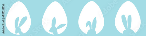 Easter egg hunt. Easter rabbit set. Bunny outline vector illustration. Bunny rabbit cut out on easter egg isolated. photo