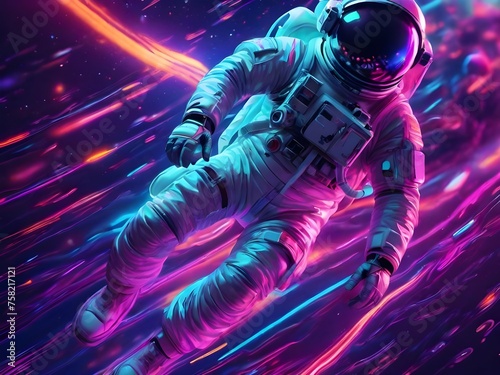 A neon drawing of an astronaut floating in space, digital art, unsplash contest winner, space art, sci-fi, retrowave, synthwave Generative AI