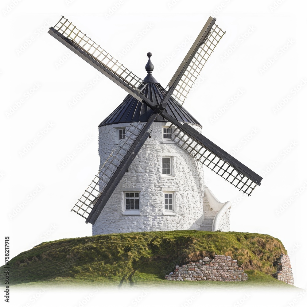 White Windmill on Green Hill