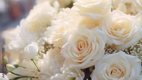 Elegant bouquet of white roses and baby's breath, perfect for weddings or special occasions