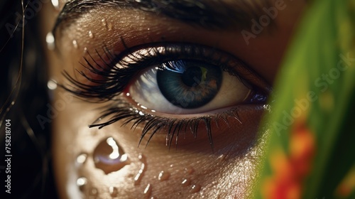 Close up of a person's eye with water, suitable for medical or emotional concepts