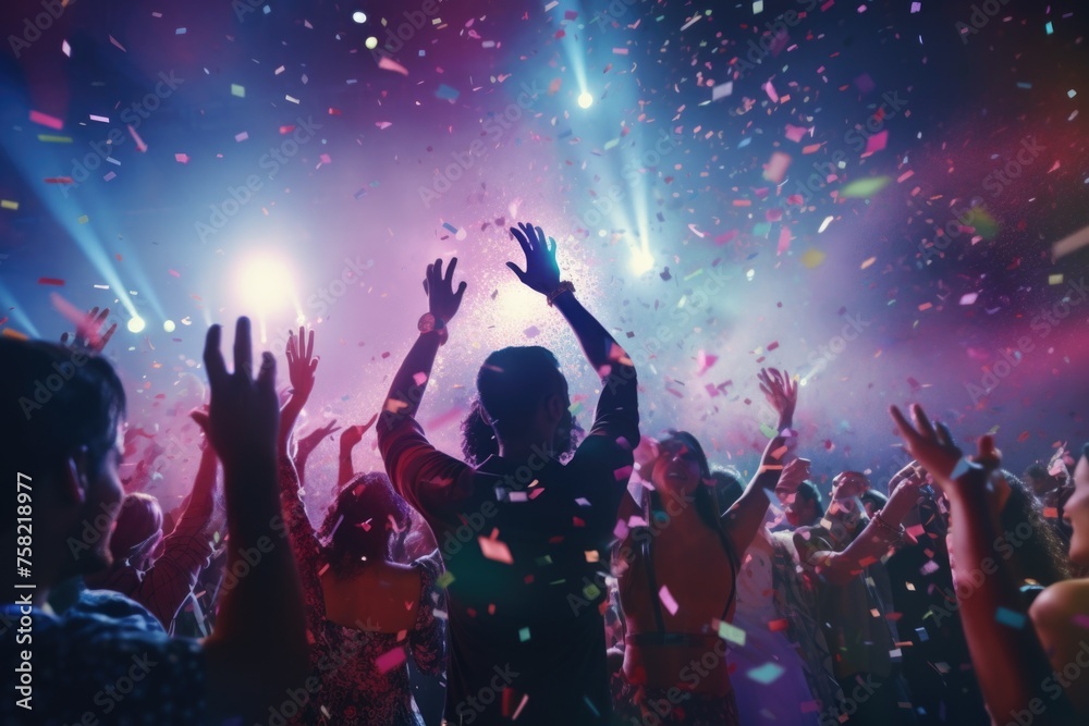 A vibrant party scene with confetti falling, perfect for celebrations