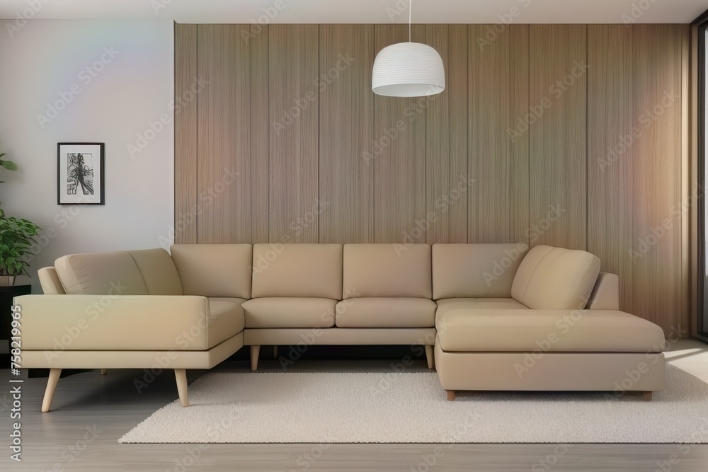 Fototapeta premium corner sofa against of wooden paneling wall