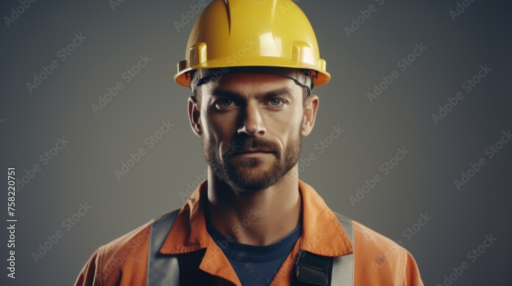 A construction worker wearing a hard hat. Suitable for construction industry concepts A construction worker wearing a hard hat. Suitable for construction industry concepts
