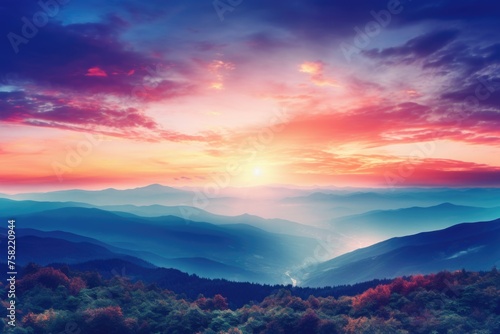 Scenic view of sunset over a mountain range. Ideal for nature and travel concepts