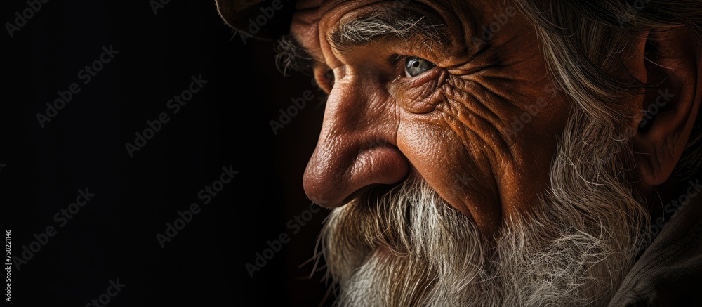 Portrait of a Wise Elderly Man with a Rugged Hat and Flowing Silver Mane Portrait of a Wise Elderly Man with a Rugged Hat and Flowing Silver Mane