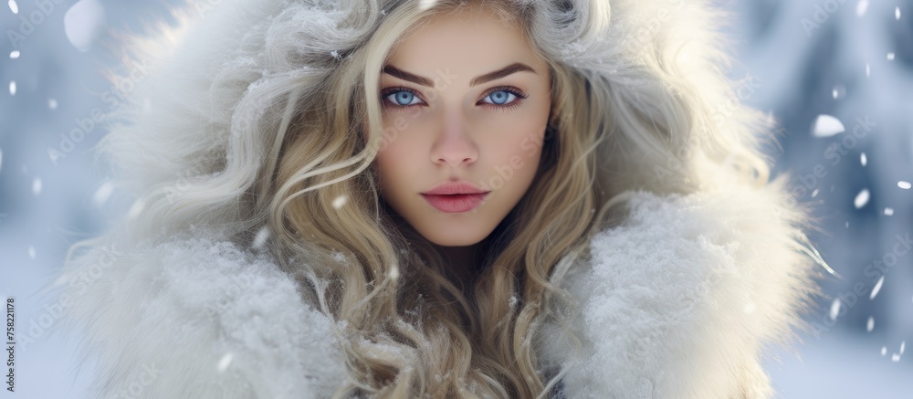 Elegant Woman Flaunting Blue Eyes In Luxurious Fur Coat Fashion Portrait Elegant Woman Flaunting Blue Eyes In Luxurious Fur Coat Fashion Portrait