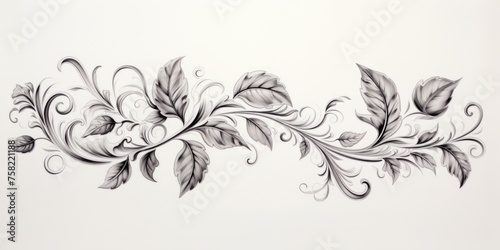 Detailed black and white floral design drawing, suitable for various design projects