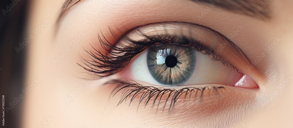 Intense Gaze: A Detailed Close-Up View of a Woman's Eye with Vibrant Colors and Intricate Patterns Intense Gaze: A Detailed Close-Up View of a Woman's Eye with Vibrant Colors and Intricate Patterns
