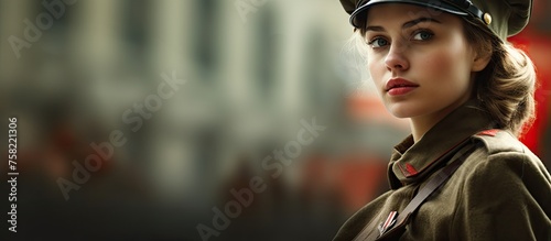 Fierce Female Soldier Stands Proud in Military Uniform Ready for Battle © vxnaghiyev