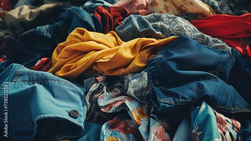 A pile of clothes on a bed, suitable for laundry or organization concepts