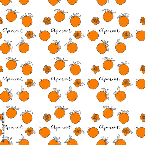 Fototapeta Naklejka Na Ścianę i Meble -  Apricot pattern, bright, juicy apricot, apricot blossoms, vector illustration