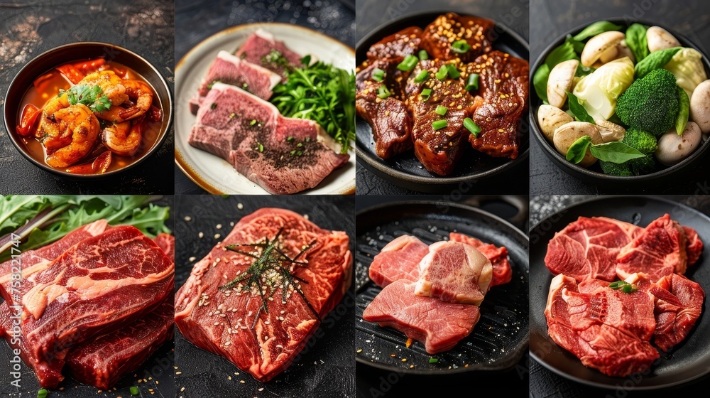 Assorted premium asian sliced raw wagyu beef for barbecue grilling, perfect for asian cuisine lovers Assorted premium asian sliced raw wagyu beef for barbecue grilling, perfect for asian cuisine lovers