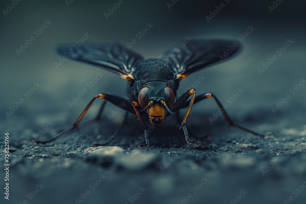 macro of a black fly on a rock macro of a black fly on a rock