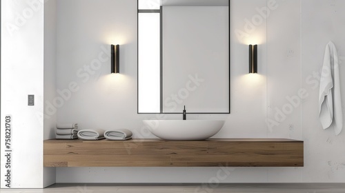 Clean and Modern Bathroom Vanity with Vessel Sink and Wall Sconces