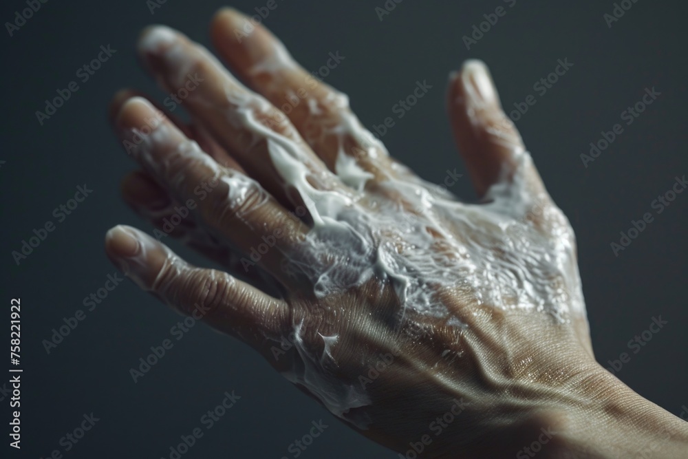 Close up of a hand with soap, suitable for hygiene concepts Close up of a hand with soap, suitable for hygiene concepts