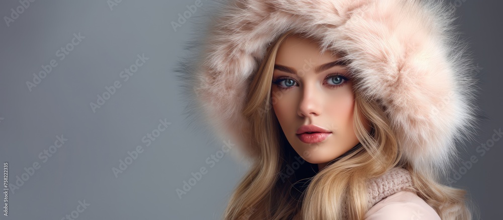 Stylish Woman Flaunting a Luxurious Fur Hat in a Winter Fashion Statement Stylish Woman Flaunting a Luxurious Fur Hat in a Winter Fashion Statement