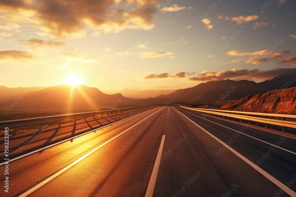 Scenic view of sunset over highway, suitable for travel ads