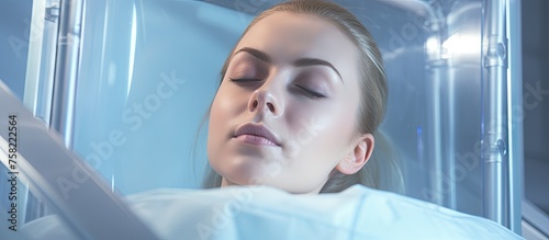 Emotionally drained woman resting in a hospital bed after receiving medical treatment