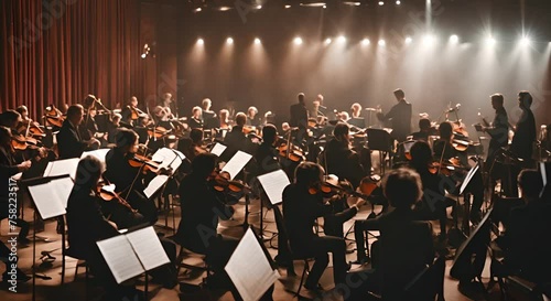 Orchestra playing in a theater or auditorium.