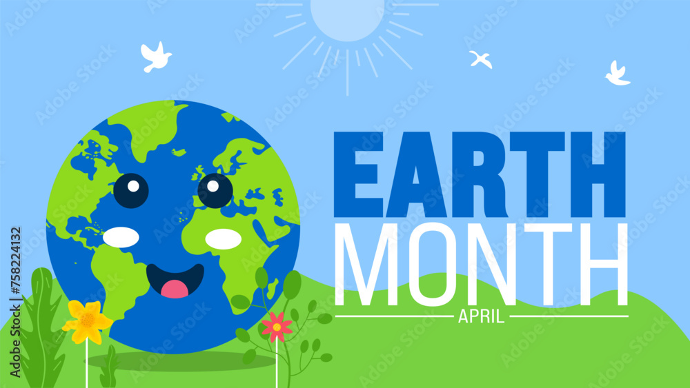 Naklejka premium April is Earth Month background template. Holiday concept. use to background, banner, placard, card, and poster design template with text inscription and standard color. vector illustration.