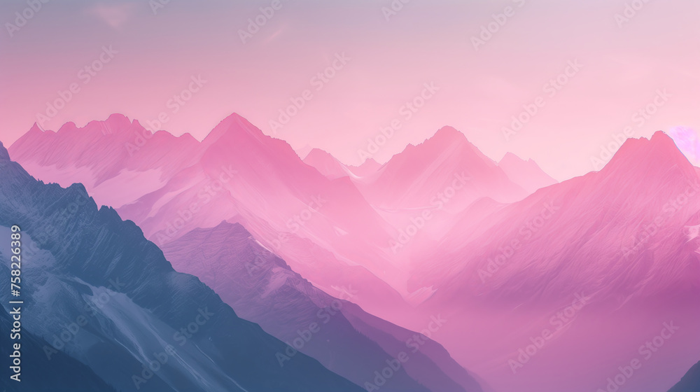 illustration Beautiful Mountain Overlap Purple Tone	