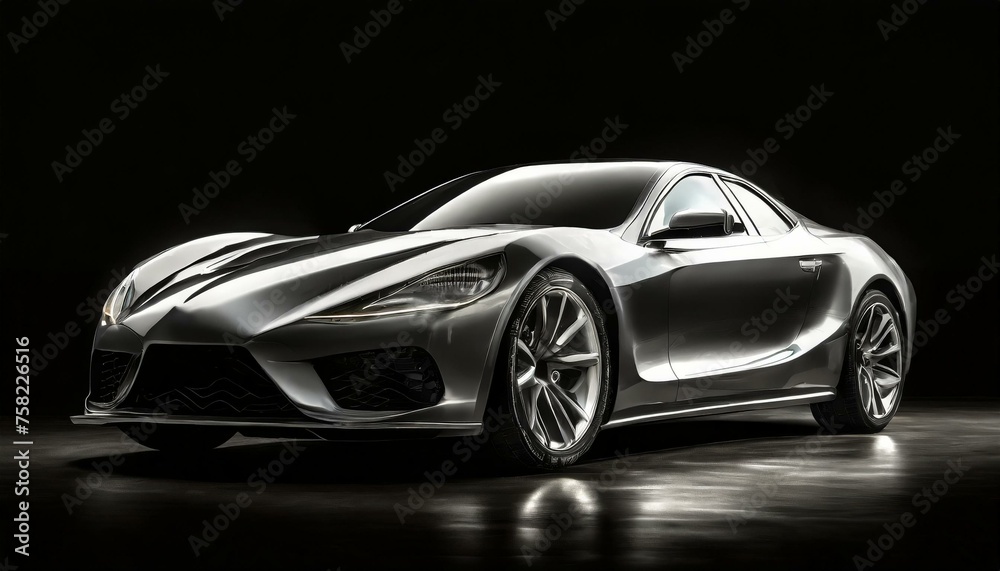 Elegance in the Shadows: Sleek Gray Luxury Car Against a Dark Backdrop - Automotive Excellence
