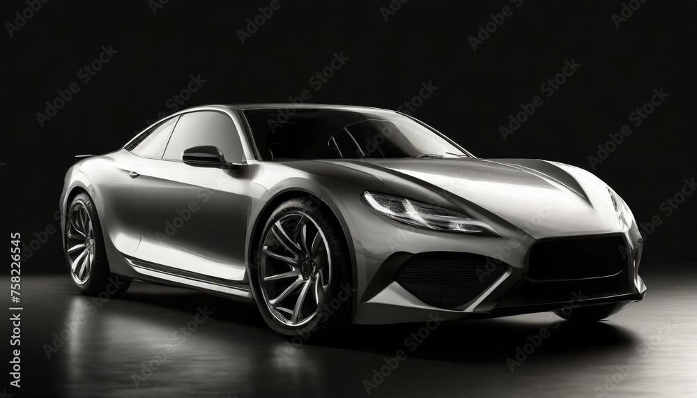 Elegance in the Shadows: Sleek Gray Luxury Car Against a Dark Backdrop - Automotive Excellence