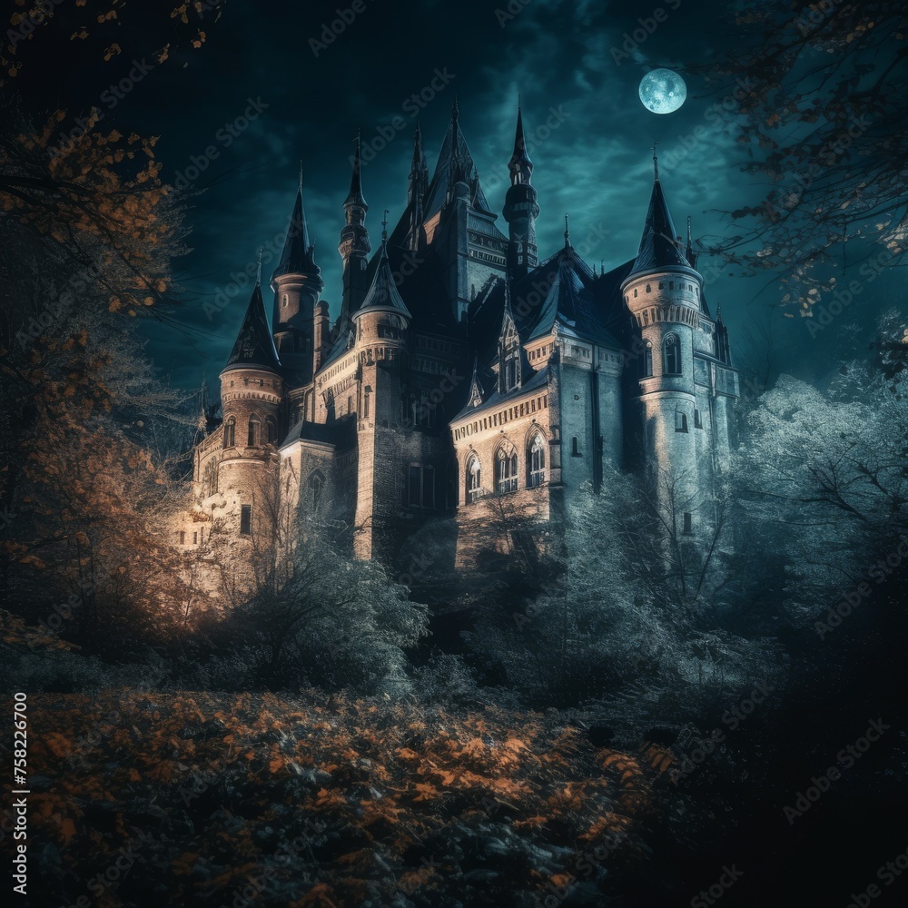 Old Gothic castle under moonlight