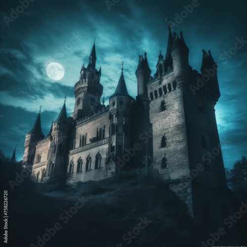 Old Gothic castle under moonlight
