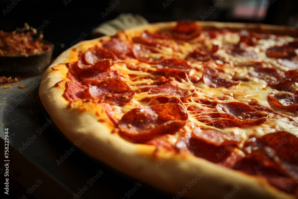 Fresh tasty pizza, close up view.