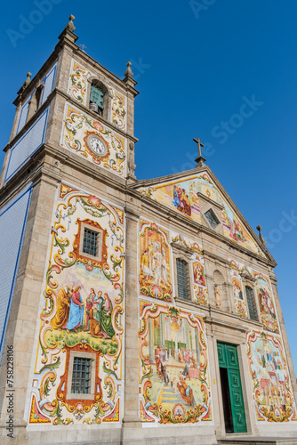 Perspective of the Our Lady of Amparo church covered in tiles, Válega - Ovar PORTUGAL